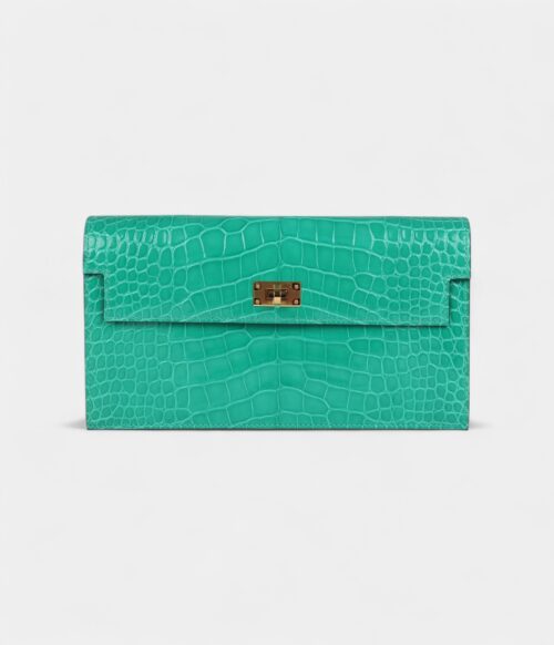 Hermès Kelly Pocket Long Wallet Vert Jade Shiny Alligator Gold Hardware