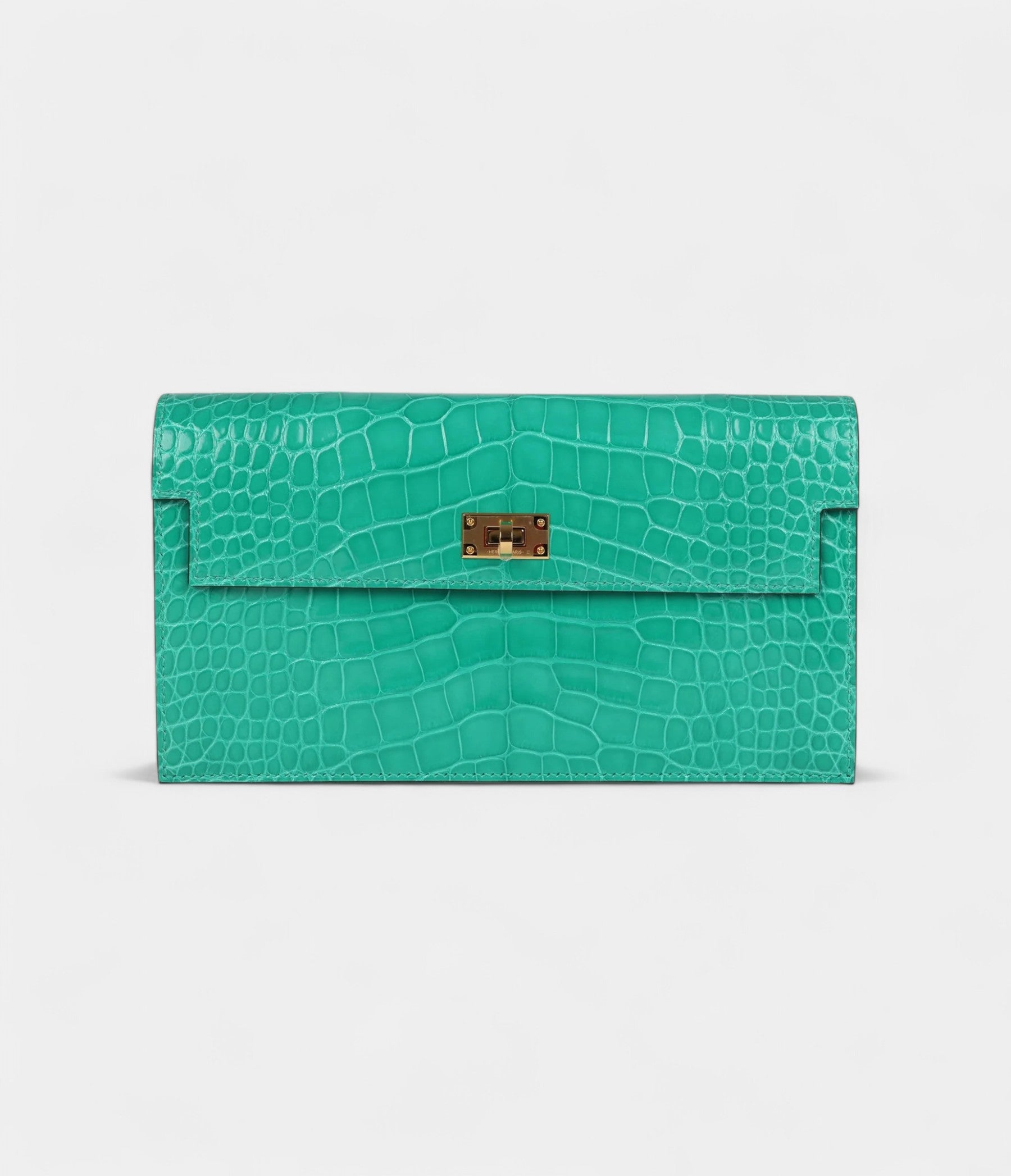 Hermès Kelly Pocket Long Wallet Vert Jade Shiny Alligator Gold Hardware