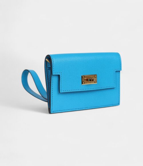 Hermès Kelly Pocket Slim Wallet Bleu Frida Chevre Gold Hardware