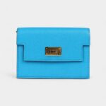 Hermès Kelly Pocket Slim Wallet Bleu Frida Chevre Gold Hardware