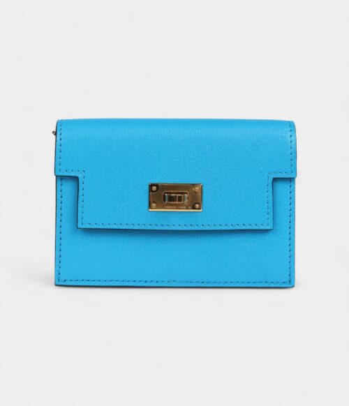 Hermès Kelly Pocket Slim Wallet Bleu Frida Chevre Gold Hardware