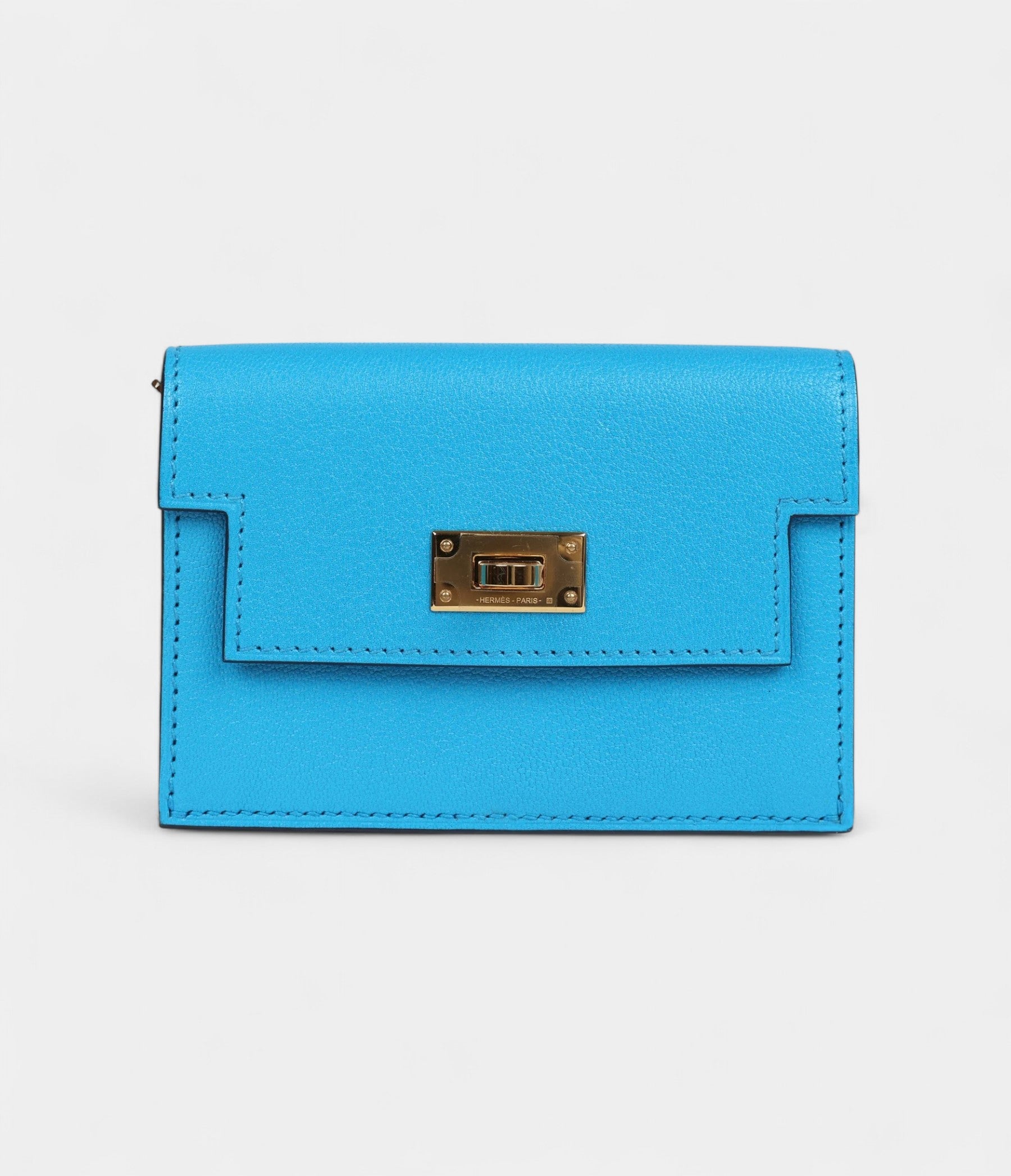 Hermès Kelly Pocket Slim Wallet Bleu Frida Chevre Gold Hardware