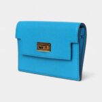 Hermès Kelly Pocket Slim Wallet Bleu Frida Chevre Gold Hardware