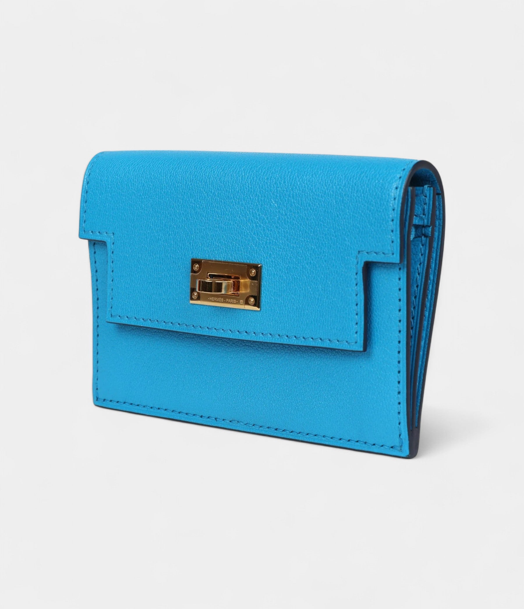 Hermès Kelly Pocket Slim Wallet Bleu Frida Chevre Gold Hardware