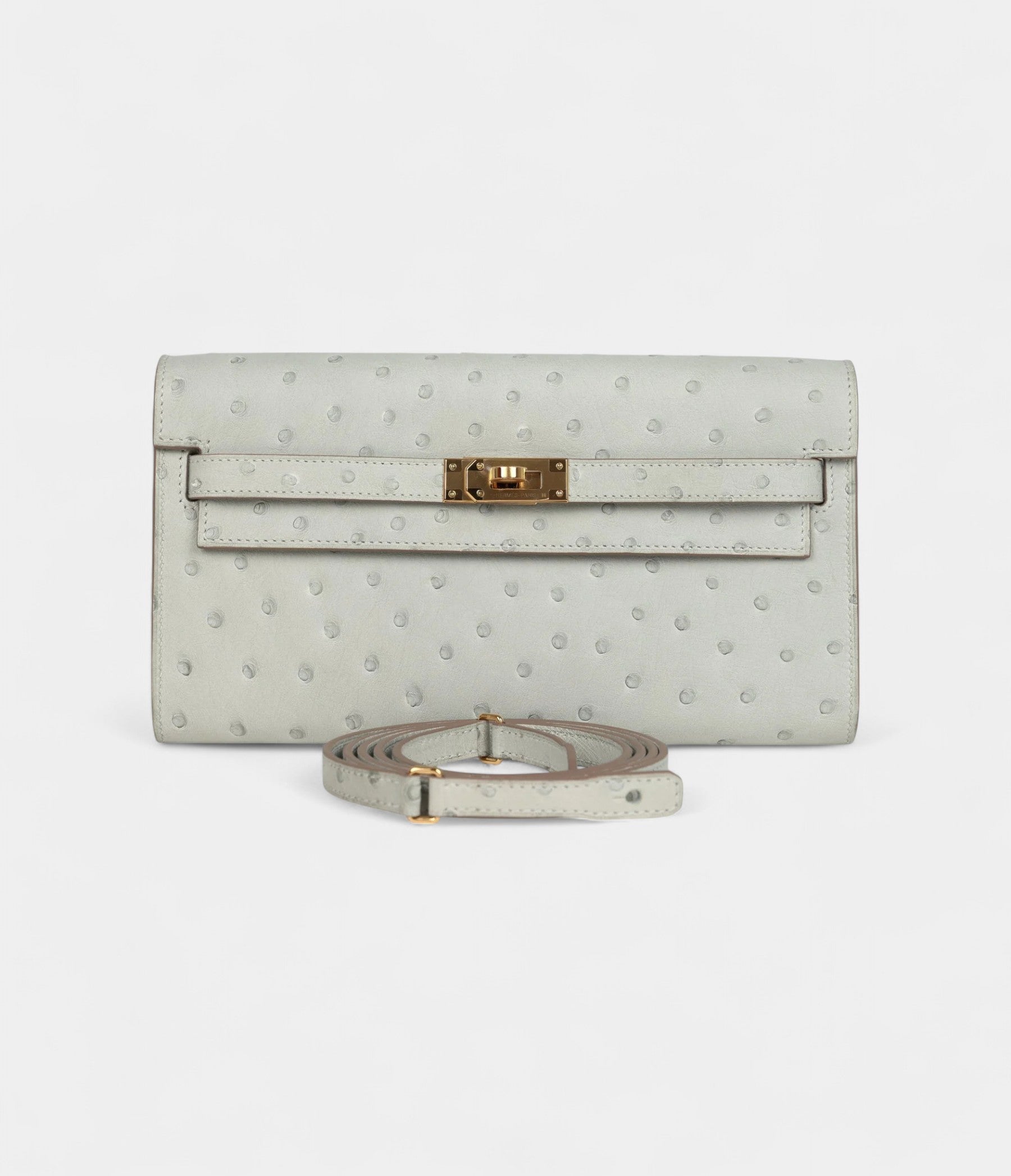Hermès Kelly Wallet Gris Perle Ostrich Gold Hardware