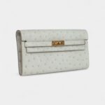 Hermès Kelly Wallet Gris Perle Ostrich Gold Hardware