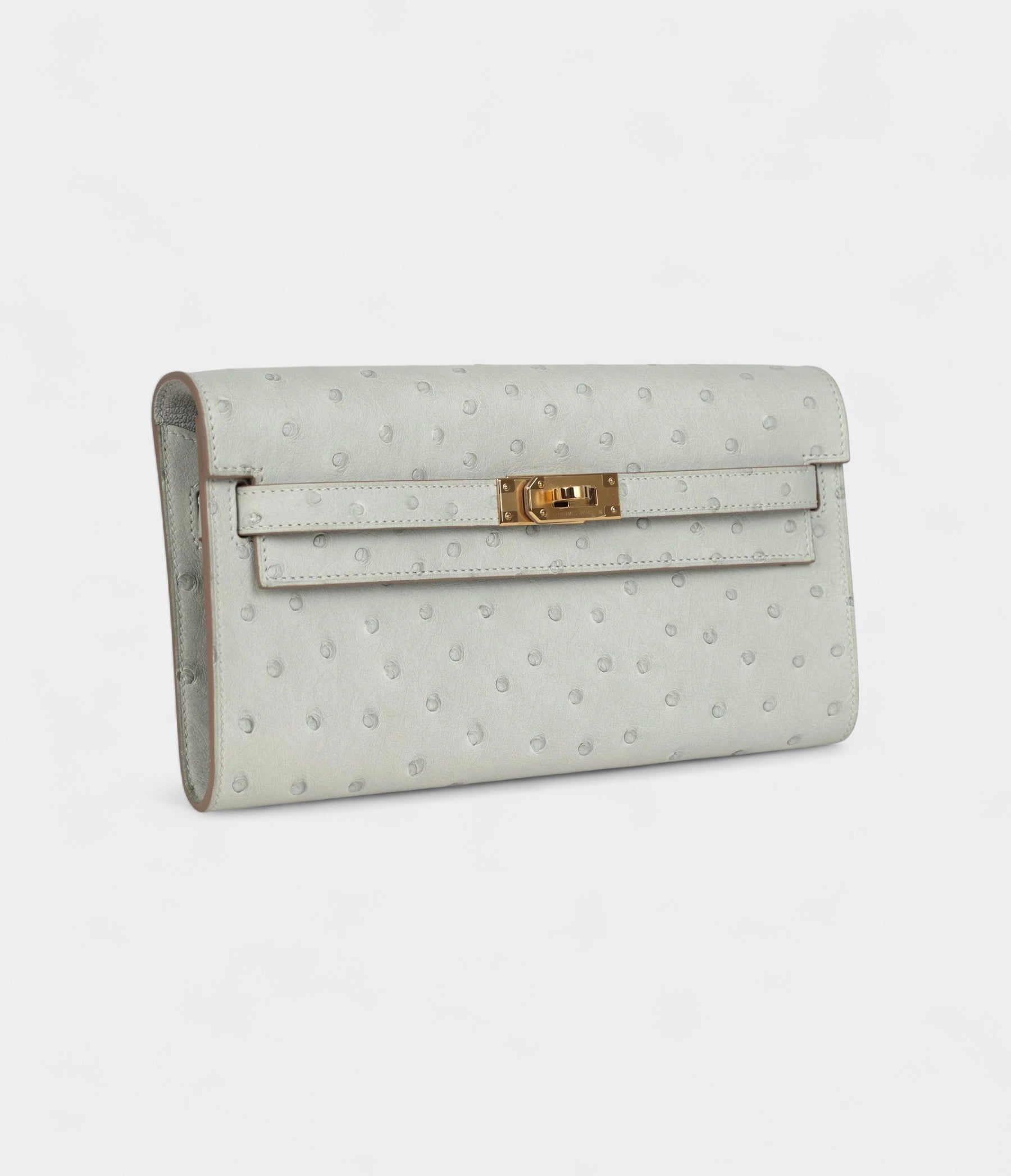 Hermès Kelly Wallet Gris Perle Ostrich Gold Hardware