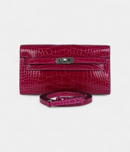 Hermès Kelly Wallet Rose Pourpre Shiny Alligator Palladium Hardware