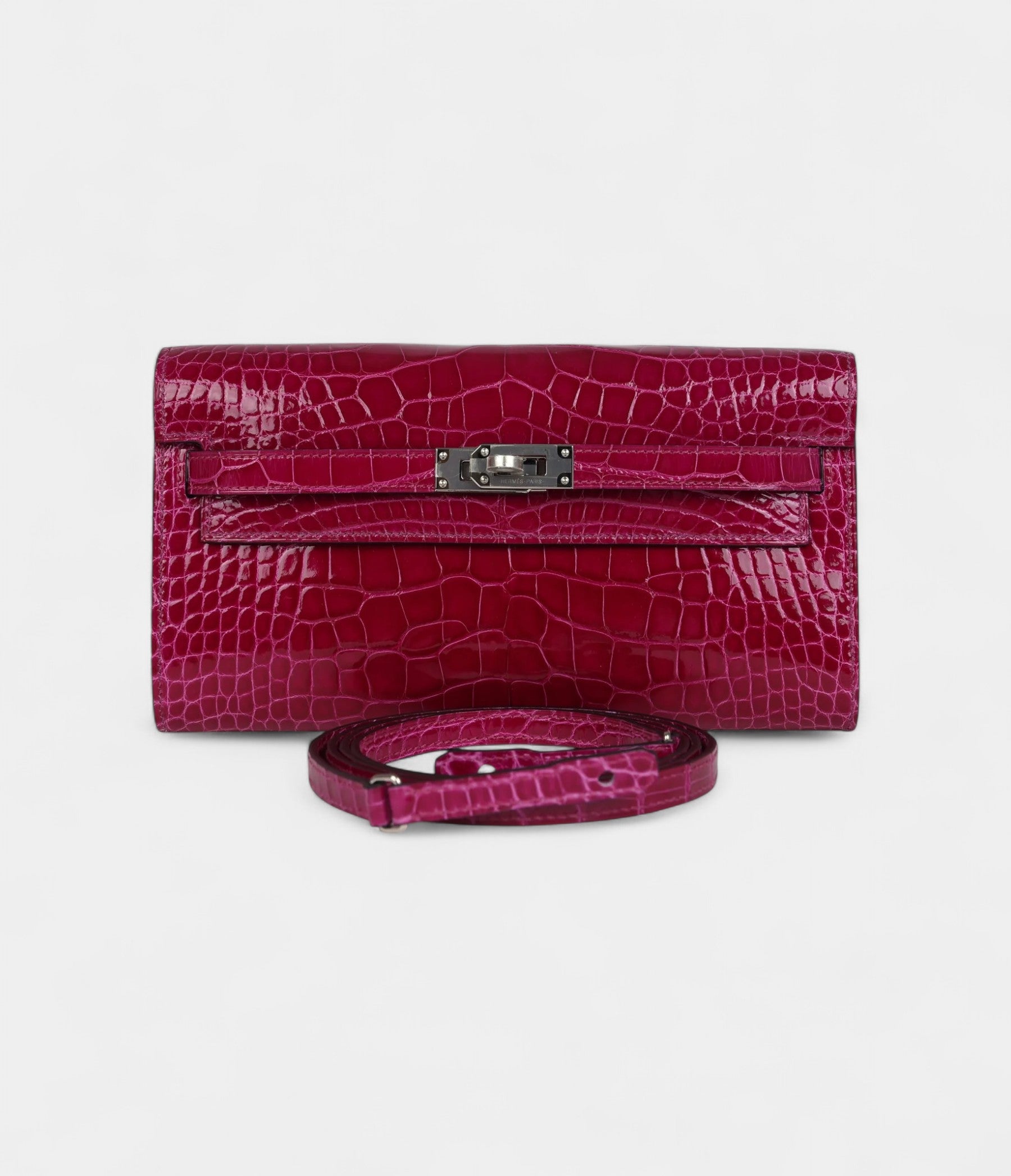Hermès Kelly Wallet Rose Pourpre Shiny Alligator Palladium Hardware