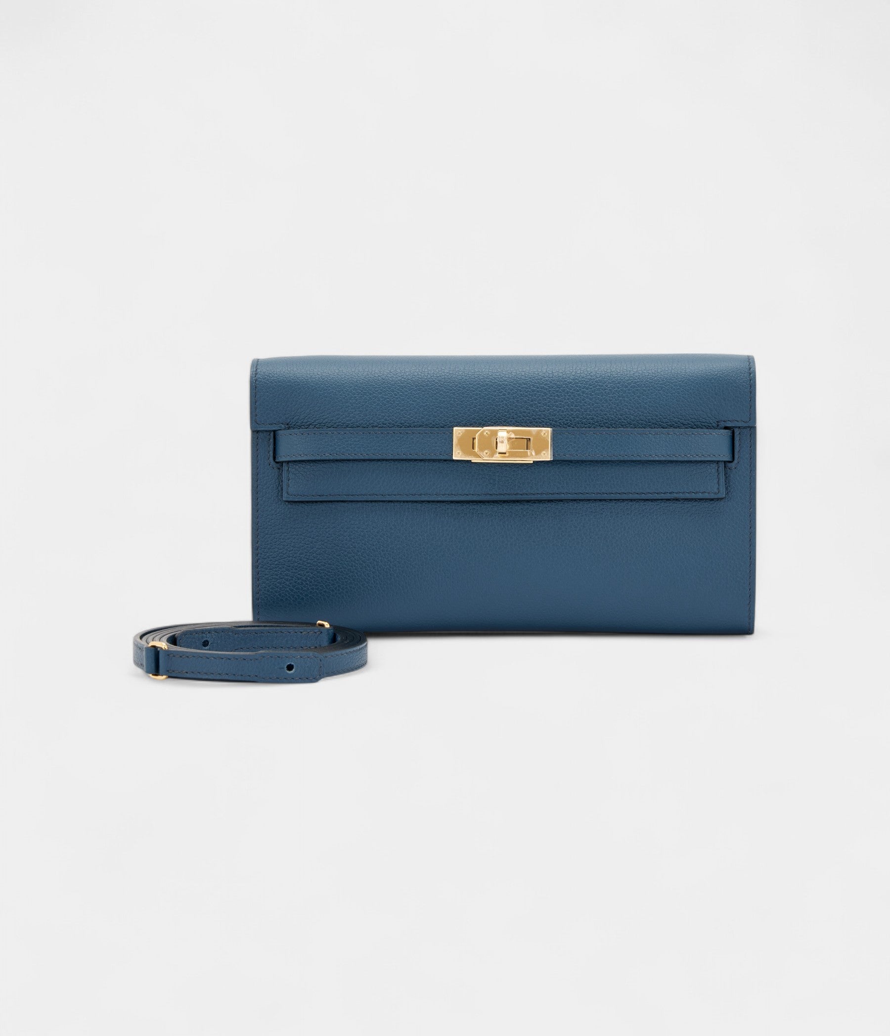 Hermès Kelly Wallet To Go Bleu de Prusse Evercolor Leather Gold Hardware