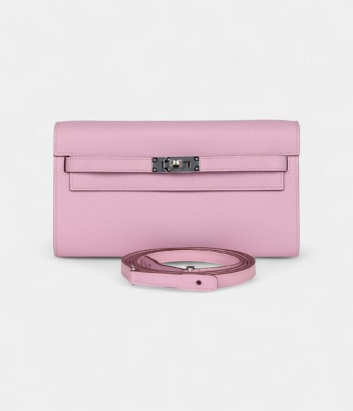 Hermès Kelly Wallet To Go Mauve Sylvestre Epsom Palladium Hardware