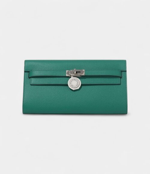 Hermès Kelly Wallet To Go Vert Jade & Bleu Brume Epsom Palladium Hardware