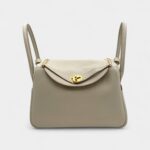 Hermès Lindy 26 In Touch in Concrete Clemence and Matte Porosus Crocodile with Gold Hardware