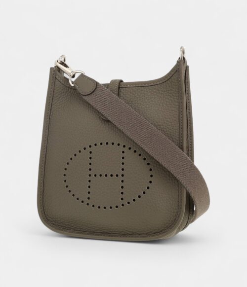 Hermès Mini Evelyne Shoulder Bag in Grey Taurillon Clémence Leather
