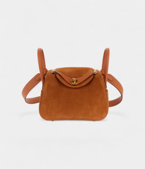 Hermès Mini Lindy Rose Azaleas Chamois Gold Grizzly Swift Gold Hardware