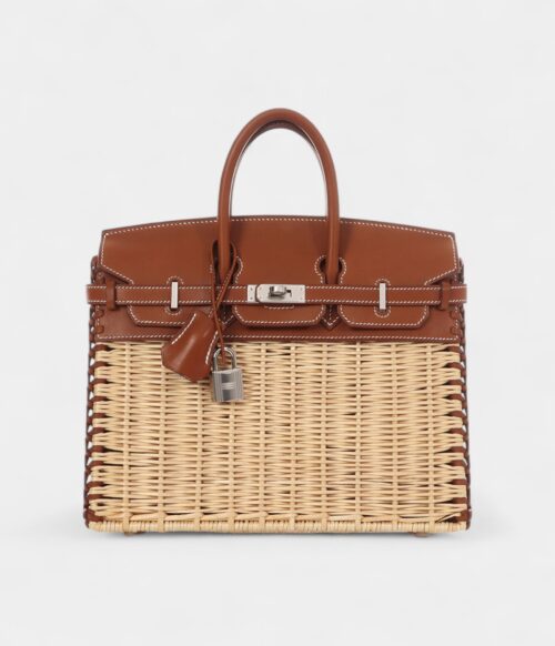 Hermès Naturel Wicker and Fauve Barenia Picnic Birkin 25 Palladium Hardware