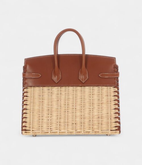 Hermès Naturel Wicker and Fauve Barenia Picnic Birkin 25 Palladium Hardware