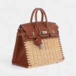 Hermès Naturel Wicker and Fauve Barenia Picnic Birkin 25 Palladium Hardware