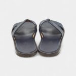 Hermes Navy Blue Leather Izmir Flat Slides 40 EU