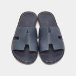Hermes Navy Blue Leather Izmir Flat Slides 40 EU