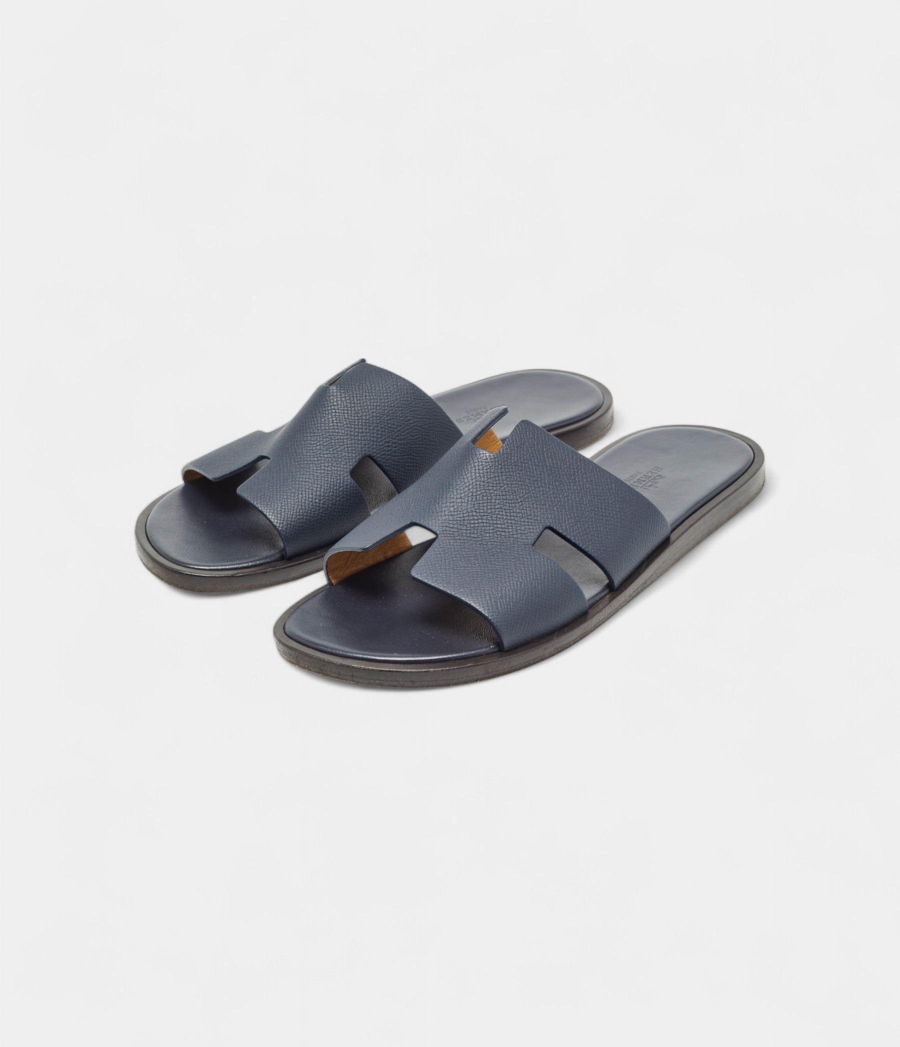 HermesNavyBlueLeatherIzmirFlatSlides40EU_6.jpg Hermes Navy Blue Leather Izmir Flat Slides 40 EU