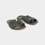 Hermes Navy Blue Leather Izmir Slides 44 EU