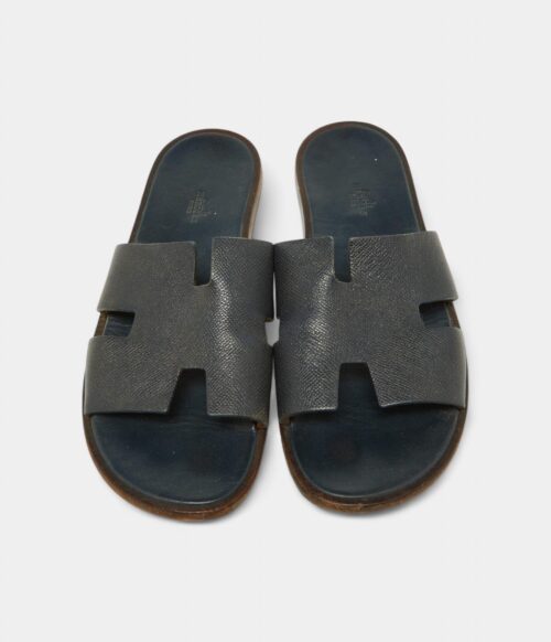Hermes Navy Blue Leather Izmir Slides 44 EU