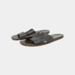 Hermes Navy Blue Leather Izmir Slides 44 EU