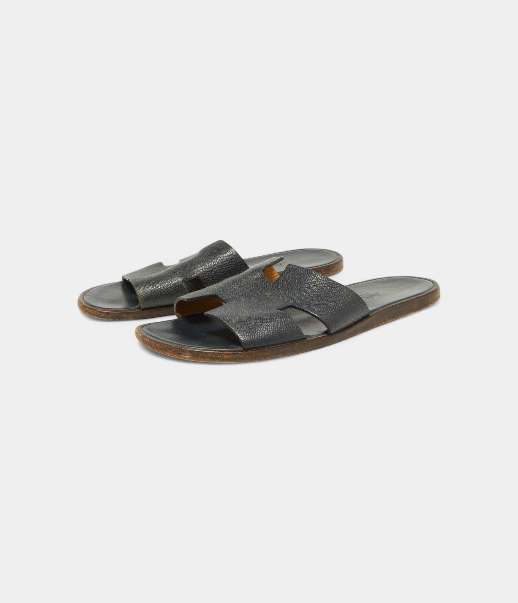 Hermes Navy Blue Leather Izmir Slides 44 EU