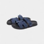 Hermes Navy Blue Nubuck Leather Chypre Sandals 42 EU