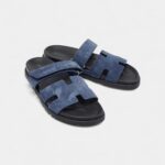 Hermes Navy Blue Nubuck Leather Chypre Sandals 42 EU