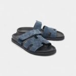 Hermes Navy Blue Suede Chypre Sandals 41 EU