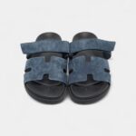 Hermes Navy Blue Suede Chypre Sandals 41 EU