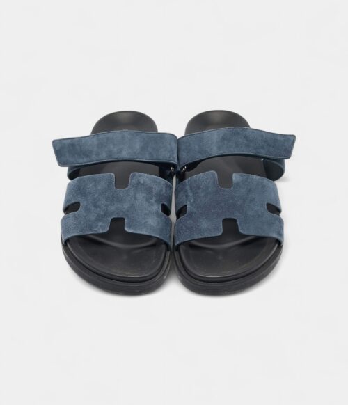 Hermes Navy Blue Suede Chypre Sandals 41 EU