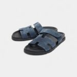 Hermes Navy Blue Suede Chypre Sandals 41 EU