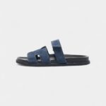 Hermès Navy Blue Suede Chypre Sandals 45.5 EU