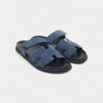 Hermès Navy Blue Suede Chypre Sandals 45.5 EU