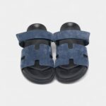 Hermès Navy Blue Suede Chypre Sandals 45.5 EU
