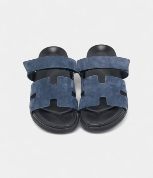 Hermès Navy Blue Suede Chypre Sandals 45.5 EU