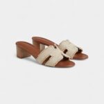 Hermès Oasis Sandals Calfskin Beige Fringed Linen Canvas Size