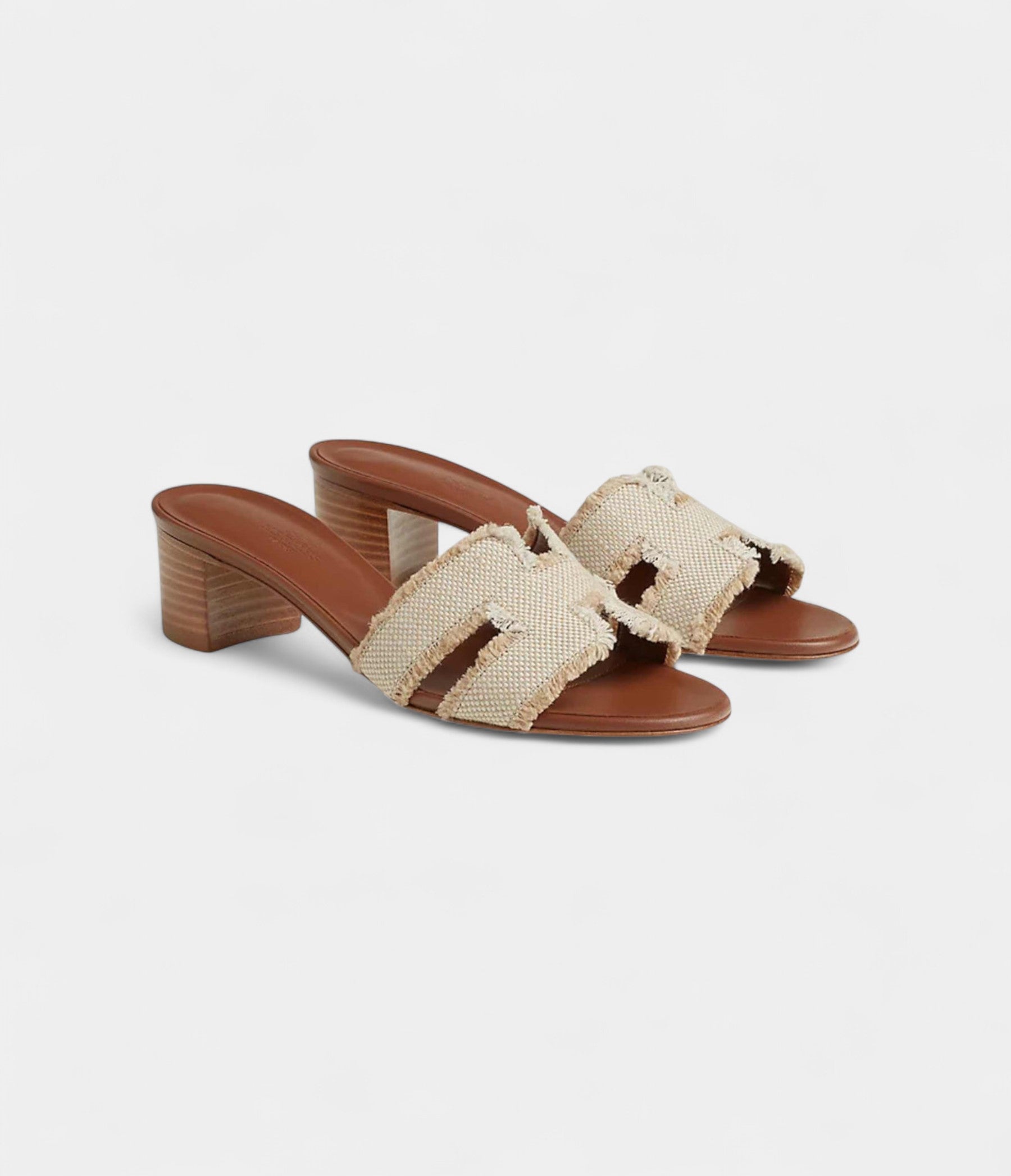Hermès Oasis Sandals Calfskin Beige Fringed Linen Canvas Size