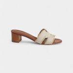 Hermès Oasis Sandals Calfskin Beige Fringed Linen Canvas Size