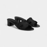 Hermès Oasis Sandals Calfskin Black Fringed Linen Canvas Size