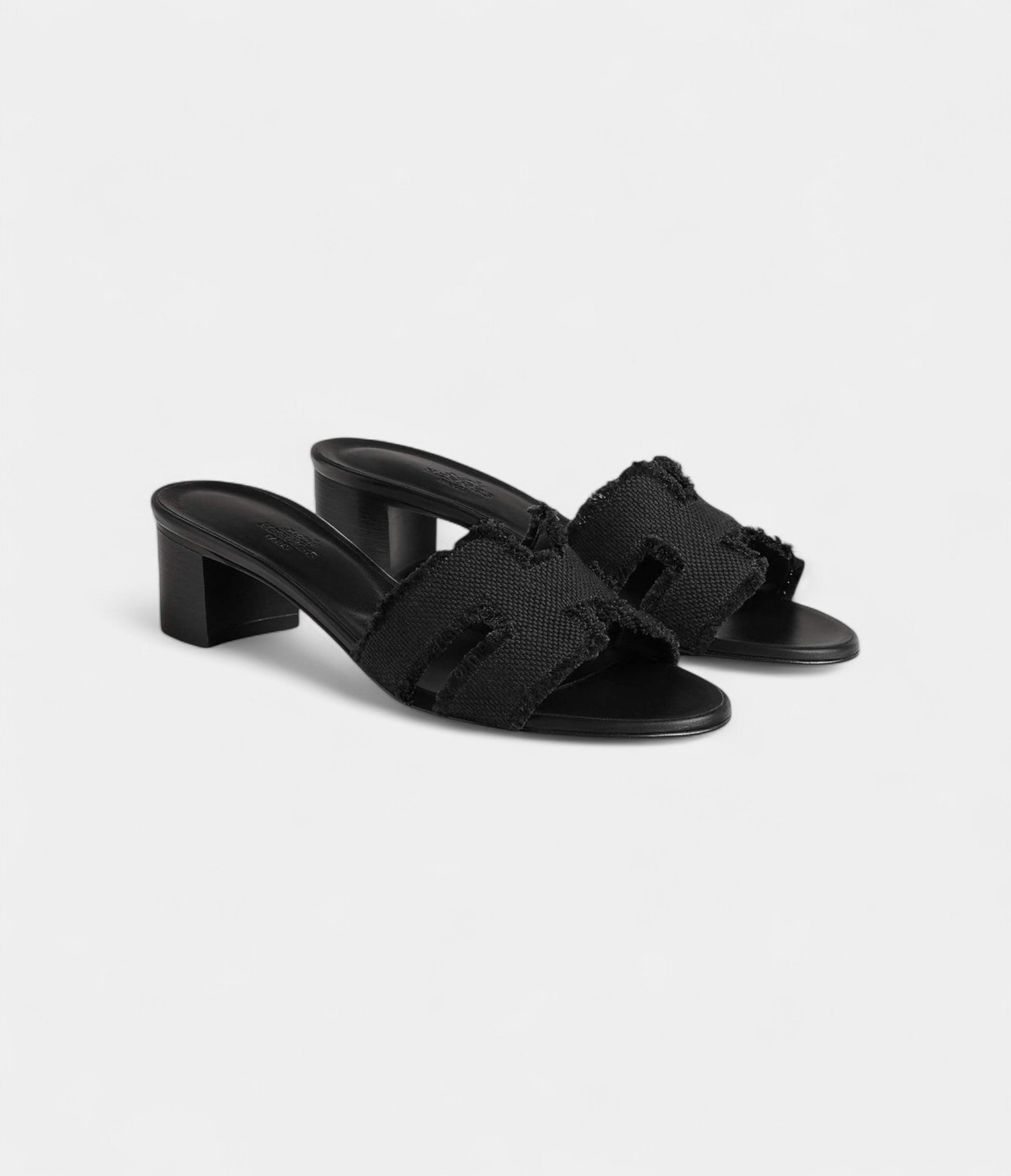 Hermès Oasis Sandals Calfskin Black Fringed Linen Canvas Size