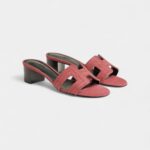 Hermès Oasis Sandals Calfskin Suede Rhineston Ros Amarante