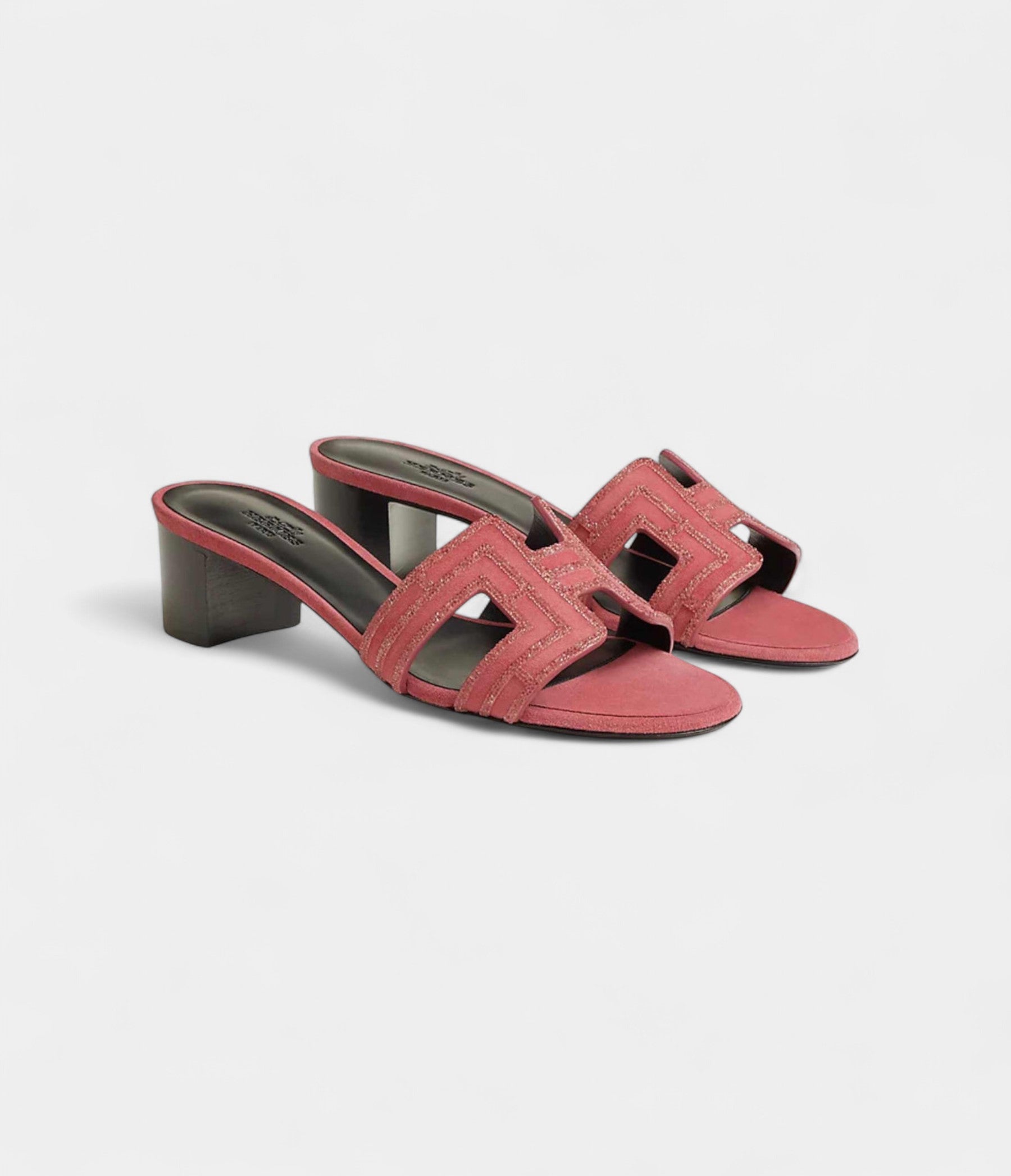 Hermès Oasis Sandals Calfskin Suede Rhineston Ros Amarante
