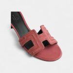 Hermès Oasis Sandals Calfskin Suede Rhineston Ros Amarante