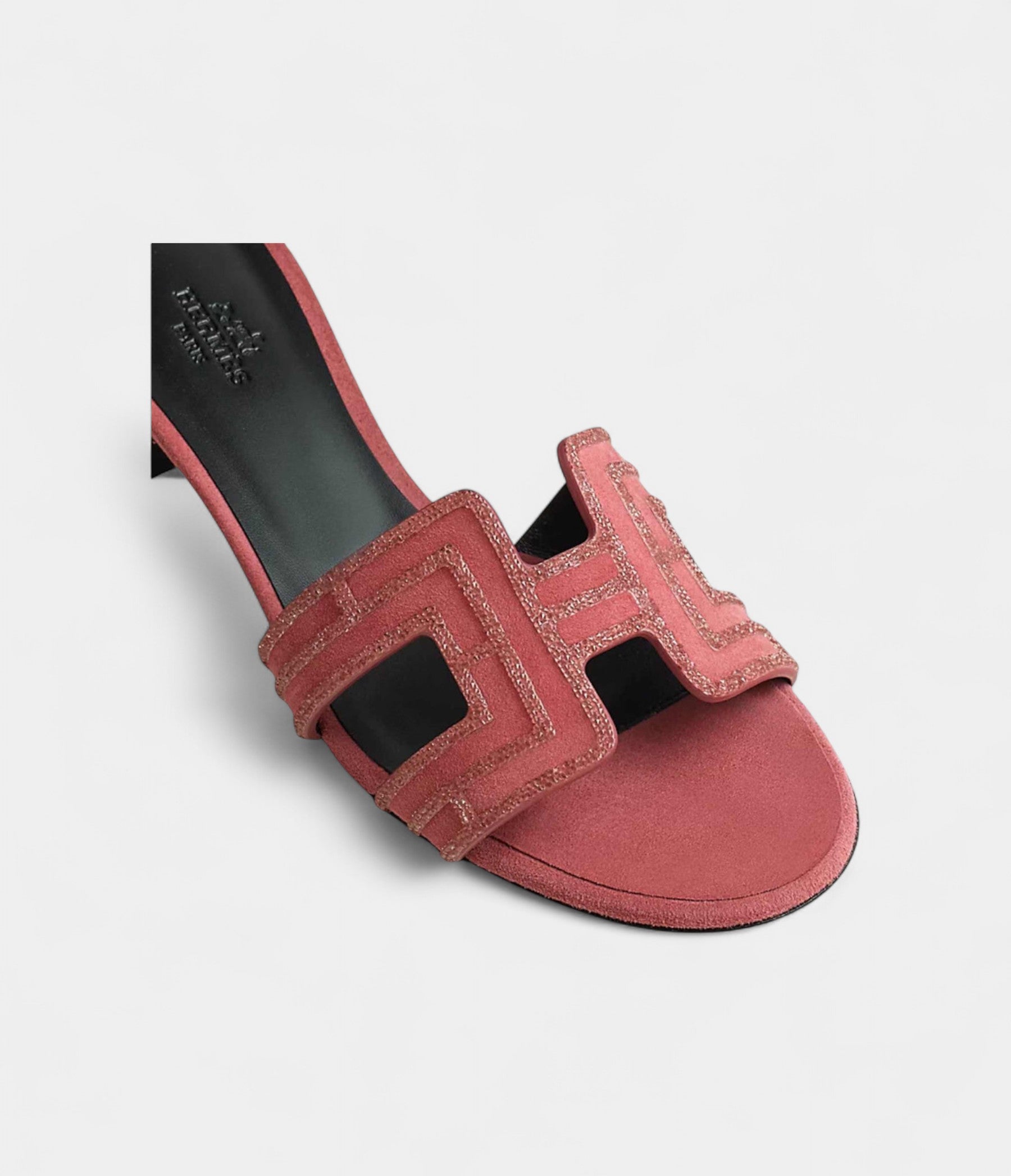Hermès Oasis Sandals Calfskin Suede Rhineston Ros Amarante