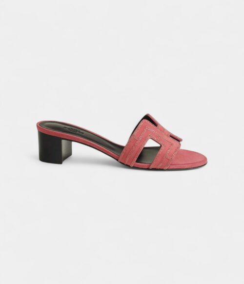 Hermès Oasis Sandals Calfskin Suede Rhineston Ros Amarante