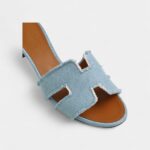 Hermès Oasis Sandals Fringe Denim Blue Clair